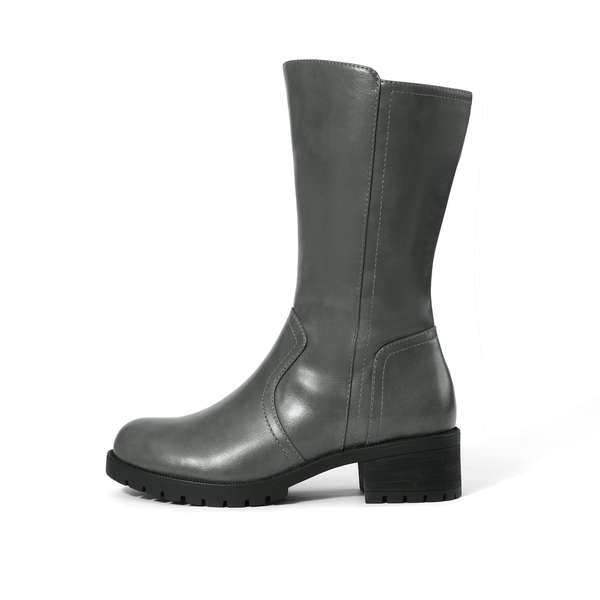 Mid Calf Riding Boots - GREY PU - 1